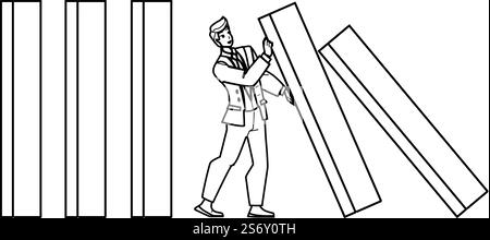 vettore dei problemi aziendali. soluzione uomo, stress uomo d'affari, persona offiice lavoro, strategia aziendale carattere problema aziendale. persone con linea nera che disegnano immagini vettoriali. vettore dei problemi aziendali Illustrazione Vettoriale
