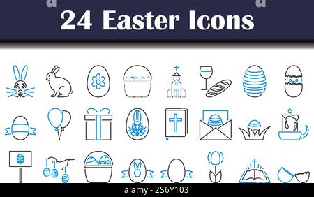 Set di icone di Pasqua. Contorno grassetto modificabile con disegno di riempimento a colori. Illustrazione vettoriale. Illustrazione Vettoriale
