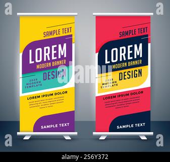 design trendy del modello di banner roll up standee Illustrazione Vettoriale