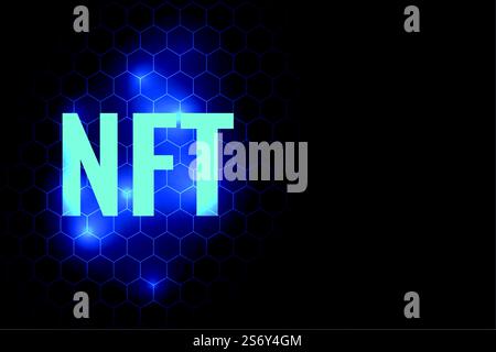 Sfondo luminoso della tecnologia NFT con motivo esagonale Illustrazione Vettoriale