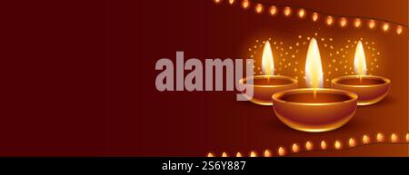 buon diwali festival di luci banner web con spazio di testo Illustrazione Vettoriale