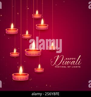 lampade a diya appesi per il festival felice diwali Illustrazione Vettoriale