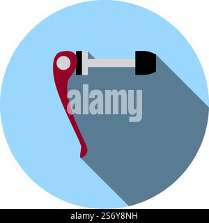 Icona rilascio rapido bici. Design a matita circolare piatta con ombra lunga. Illustrazione vettoriale. Illustrazione Vettoriale