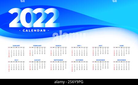 business style blu wavy 2022 calendario design Illustrazione Vettoriale