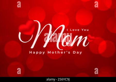 happy madre giorno carta bokeh rosso con design del cuore Illustrazione Vettoriale