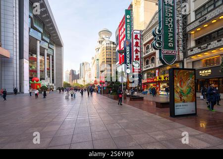 Shanghai, Cina. 7 gennaio 2025. Vista panoramica della strada pedonale Nanjing Road nel centro della città Foto Stock