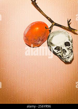 Collage concettuale di due bacche, una delle quali è in forma di cranio che simboleggia il veleno Foto Stock