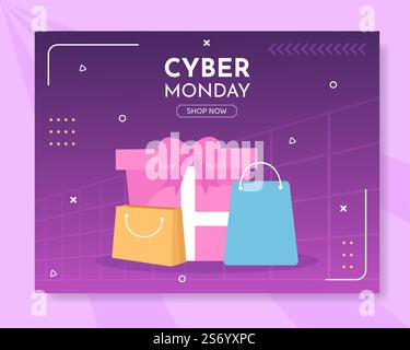 Cyber Monday Vendita Photocall modello realizzato a mano Cartoon Flat Illustrazione Illustrazione Vettoriale