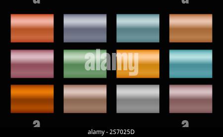 set di gradienti metallici in diverse tonalità e colori Illustrazione Vettoriale