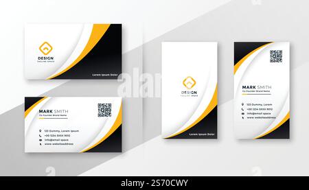 Moderna corporate business card design in tema di colore giallo Illustrazione Vettoriale