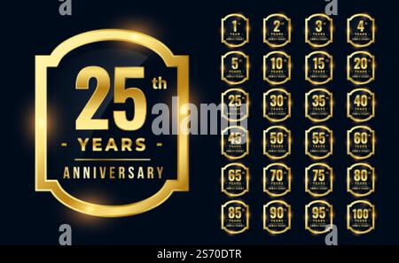 Grande set di premium logotipo anniversario in colore oro Illustrazione Vettoriale