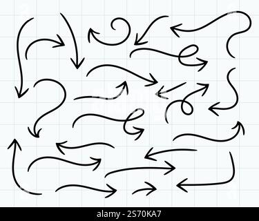 Doodle frecce disegnate a mano set di grandi dimensioni Illustrazione Vettoriale