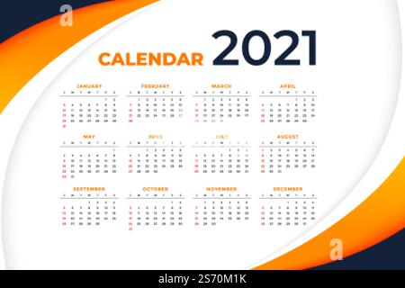 elegante modello di calendario per il nuovo anno 2021 Illustrazione Vettoriale
