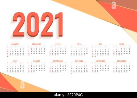 astratto 2021 nuovo anno di calendario design con forme arancioni Illustrazione Vettoriale