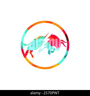 Toro con logo Thunder. Energia elettrica flash in toro. Illustrazione Vettoriale