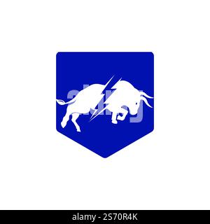 Toro con logo Thunder. Energia elettrica flash in toro. Illustrazione Vettoriale