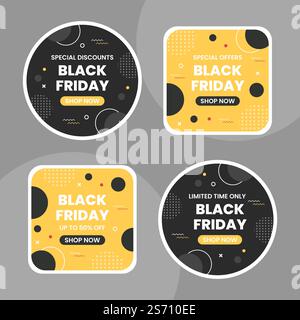 Black Friday Give Big Discount Label modello disegnato a mano Cartoon Flat Illustrazione Illustrazione Vettoriale
