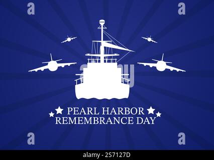 Happy Pearl Harbor Remembrance Day il 7 dicembre modello disegnato a mano Cartoon Flat Illustrazione per il National Memorial of Ceremony Illustrazione Vettoriale