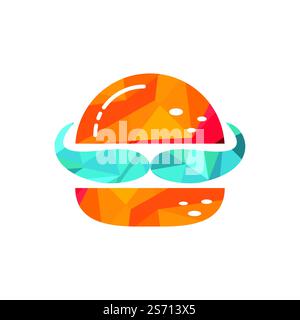 Burger King logo design vettoriale. Burger con logo con corona e baffi. Illustrazione Vettoriale