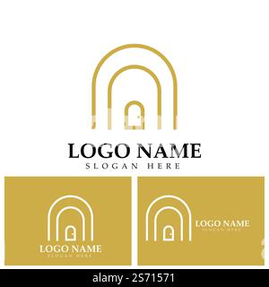 illustrazione dell'icona vettoriale del logo a forma di finestra della portiera di nicchia Illustrazione Vettoriale