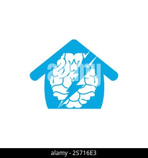Design del logo vettoriale Thunder Brain. Cervello con tuono e icona del logo Home. Illustrazione Vettoriale