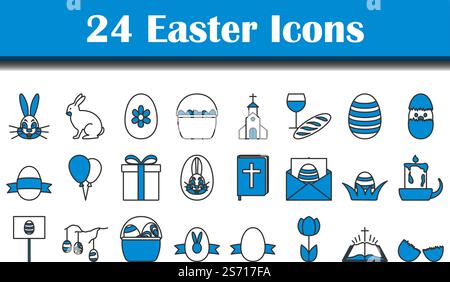 Set di icone di Pasqua. Contorno grassetto modificabile con disegno di riempimento a colori. Illustrazione vettoriale. Illustrazione Vettoriale
