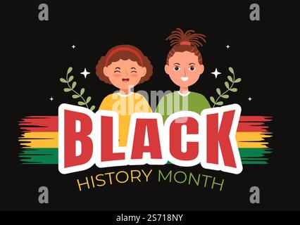 Nero Storia mese modello mano disegnata Cartoon piano sfondo Illustrazione di Festa Africana americana per promuovere adatto per Poster Design Illustrazione Vettoriale