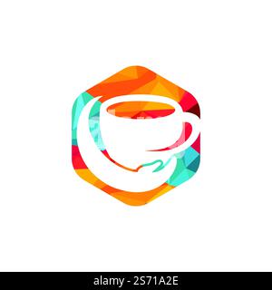 Logo vettoriale per la cura del caffè. Tazza da caffè e design icona a mano. Illustrazione Vettoriale
