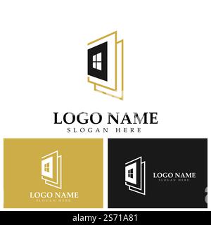 illustrazione dell'icona vettoriale del logo a forma di finestra della portiera di nicchia Illustrazione Vettoriale