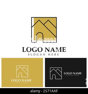 illustrazione dell'icona vettoriale del logo a forma di finestra della portiera di nicchia Illustrazione Vettoriale