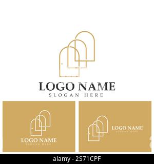 illustrazione dell'icona vettoriale del logo a forma di finestra della portiera di nicchia Illustrazione Vettoriale