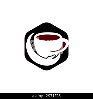 Logo vettoriale per la cura del caffè. Tazza da caffè e design icona a mano. Illustrazione Vettoriale
