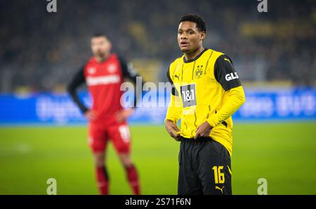 Dortmund, Germania. 10 gennaio 2025. Julien Duranville (BVB) Borussia Dortmund - Bayer Leverkusen 10.01.2025 Copyright (nur für journalistische Zwecke Foto Stock