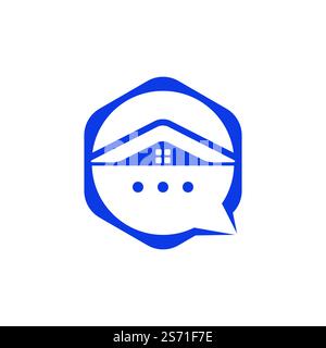 Disegno del logo del vettore domestico della chat. Online chat house vettore logo design concetto. Illustrazione Vettoriale