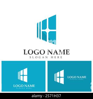 illustrazione dell'icona vettoriale del logo a forma di finestra della portiera di nicchia Illustrazione Vettoriale