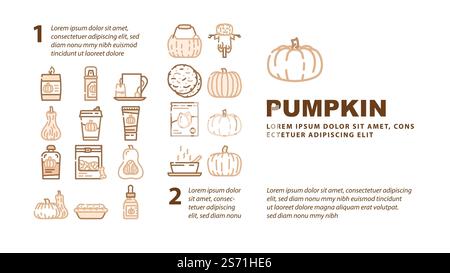 vettoriale dell'intestazione della pagina web arancione autunnale pumpkin halloween. Viso carino del ringraziamento, raccolta di cibo autunnale, verdura malvagia spaventosa, decorazione zucca horror halloween illustrazione arancione autunno. zucca halloween autunno arancione atterraggio vettore intestazione Illustrazione Vettoriale
