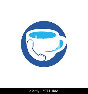 Logo vettoriale chiamata caffè. Icona del ricevitore e della tazza. Illustrazione Vettoriale