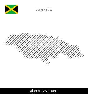 Mappa della Giamaica da un modello di linee parallele inclinate nere. Mappa giamaicana con linee diagonali grigie. Silhouette di un paese fatto di schiusa obliqua. VEC Illustrazione Vettoriale