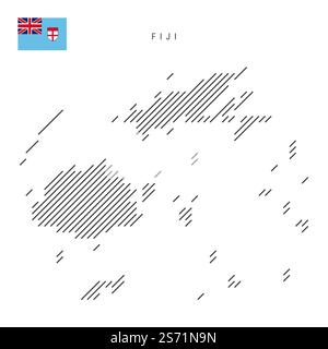 Mappa delle Figi da un modello di linee parallele inclinate nere. Mappa delle Figi con linee diagonali grigie. Silhouette di un paese fatto di schiusa obliqua. Vettore i Illustrazione Vettoriale