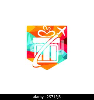Disegno del marchio vettoriale del regalo di corsa. Vettore di regalo e combinazione di logo aereo. Illustrazione Vettoriale