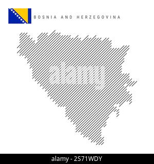 Mappa della Bosnia ed Erzegovina da un modello di linee parallele inclinate nere. Mappa bosniaca con linee diagonali grigie. Sagoma di un paese fatto di oblio Illustrazione Vettoriale