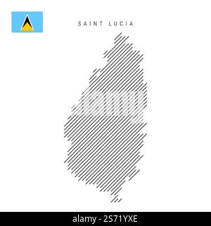 Mappa di Santa Lucia da linee parallele inclinate nere. Mappa di San Luciano con linee diagonali grigie. Silhouette di un paese in portello obliquo Illustrazione Vettoriale