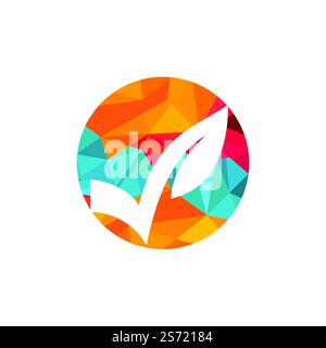 Illustrazione del modello di logo di assegno organico. Controllare il modello del logo dell'icona a forma di foglia. Illustrazione Vettoriale