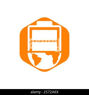 Modello di progettazione del logo Global Energy Vector. Design icona a forma di globo e batteria. Illustrazione Vettoriale
