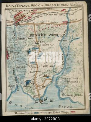 Mappa di Devaux Neck su Broad River, South Carolina. 1864 di Sneden Robert Knox Foto Stock