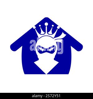 Logo King Ninja vettoriale. Logo Crown combinato con ninja e casa. Illustrazione Vettoriale