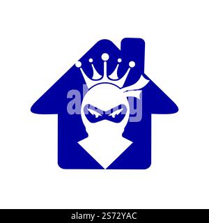 Logo King Ninja vettoriale. Logo Crown combinato con ninja e casa. Illustrazione Vettoriale