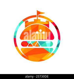 Burger castello vettore logo design. Logo Fort Burgher. Illustrazione Vettoriale