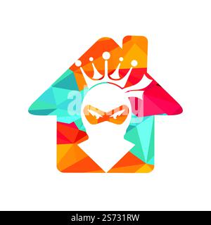 Logo King Ninja vettoriale. Logo Crown combinato con ninja e casa. Illustrazione Vettoriale