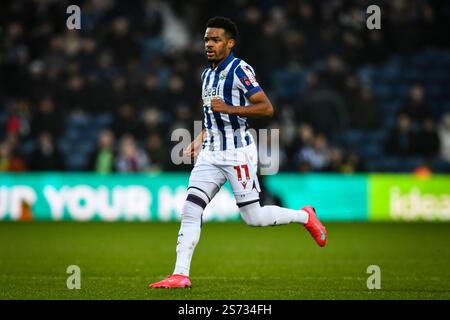 18 gennaio 2025: The Hawthorns, West Bromwich, West Midlands, Inghilterra; EFL Championship Football, West Bromwich Albion contro Stoke City; Grady Diangana di West Bromwich Albion Foto Stock